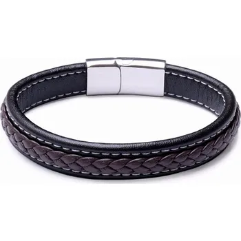 Náramek Pánský fashion hnědočerný kožený náramek nerez ocel barva stříbra obvod cca 21,5 cm