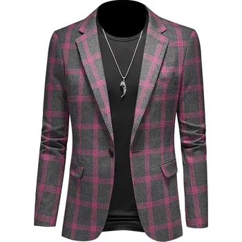 Pánské sako Best Fashion Pánské kostkované sako slim střihu pro svatby Barva: Červená, Velikost: XXS