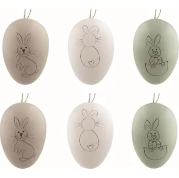 Velikonoční dekorace Velikonoční vejce plastová S konturou zajíce 6 cm na zavěšení, 6 ks v sáčku