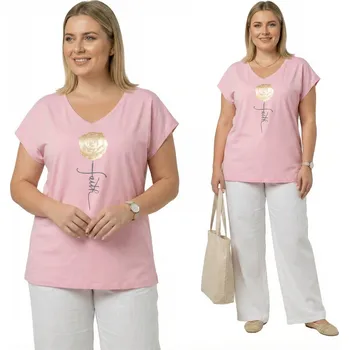 Dámská halenka Světle růžová halenka se zlatou růží, plus size, velikost 46