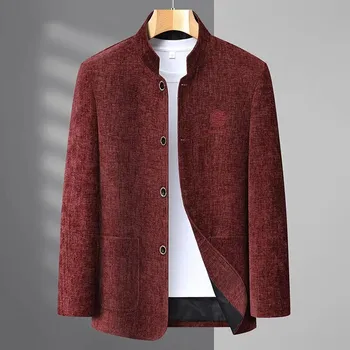 Best Fashion Pánské společenské sako se stojáčkem Barva: Vínová, Velikost: 3XL