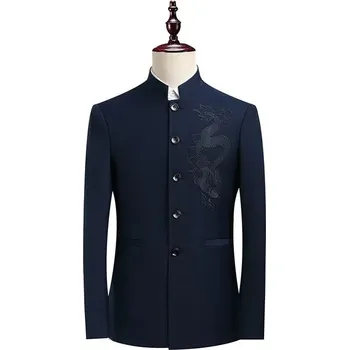 Pánské sako Best Fashion Pánské sako se stojáčkem pro formální příležitosti Barva: Tmavě Modrá, Velikost: 2XL