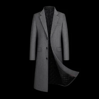 Pánský kabát Best Fashion Pánský dlouhý vlněný kabát elegantního střihu Barva: Šedá, Velikost: 5XL
