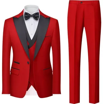 Best Fashion Pánský elegantní třídílný oblek pro svatby Velikost: M, Barva (Varianta): Červená