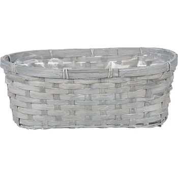 Stojan na květiny Autronic Obal na květiny- oválný truhlík, bambusový, šedivý, včetně PVC vložky - XJ7005 GREY