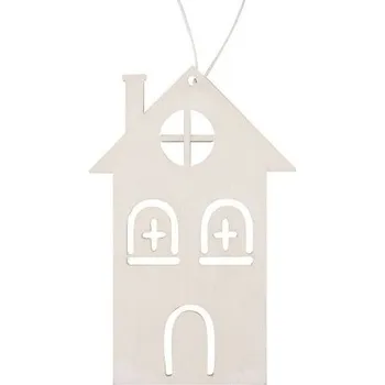 Vánoční dekorace Domek dřevěný 6,5 x 10 x 0,3 cm bílý