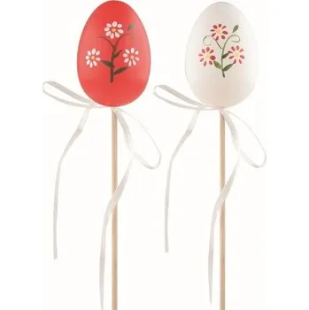 Velikonoční dekorace Velikonoční vejce plastové Kvítka červená 6 cm + špejle