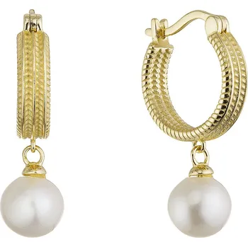 Náušnice EVOLUTION GROUP CZ Pozlacené náušnice kruhy se zavěšenou říční perlou - 21127.1