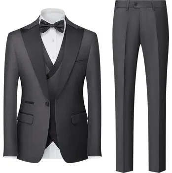 Best Fashion Pánský elegantní třídílný oblek pro svatby Velikost: 4XL, Barva (Varianta): Tmavě šedá