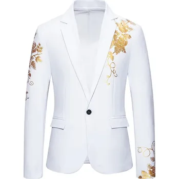 Best Fashion Pánské sako s výrazným vzorem na společenské akce Barva: Bílá, Velikost: M