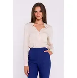 DÁMSKÁ SATÉNOVÁ TRIČKO / KOŠILE S DLOUHÝMI RUKÁVY BÉŽOVÁ 40 L