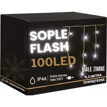 Vánoční světelná dekorace Rampouchy 100 LED 5,3 m Bílá Studená + Flash Venkovní clona Gumový kabel