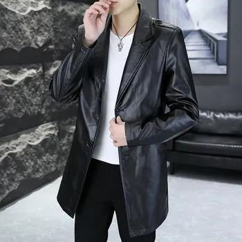 Pánský zimní kabát Best Fashion Pánský dlouhý koženkový kabát elegantního střihu Barva: Černá, Velikost: 3XL