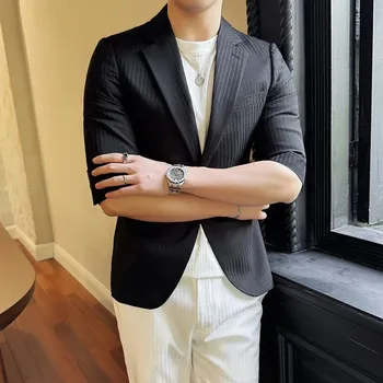 Pánský oblek Best Fashion Pánský lehký oblek s moderním zkráceným rukávem Barva: Černá, Velikost: 60