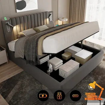 Postel Jednolůžková dřevěná postel Arhatreya 140x200 cm šedá