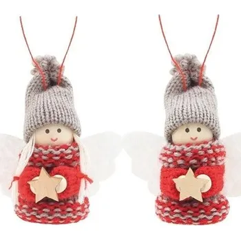Vánoční dekorace Anděl na zavěšení v červeném svetru 7,5 cm