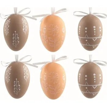 Velikonoční dekorace Velikonoční vejce plastová Světle hnědá 6 cm na zavěšení, 6 ks v sáčku [A]