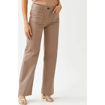 Dámská móda Široké keprové kalhoty s vysokým pasem pro malou postavu hnědošedá 44