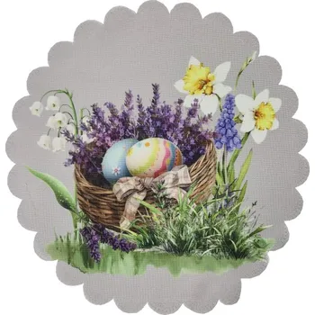 ubrus Velikonoční ubrus O 40cm - Kraslice v košíku