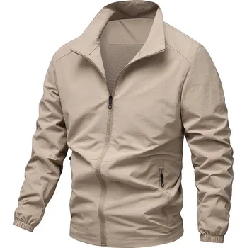 Pánská móda Best Fashion Pánská lehká přechodná bunda pro volný čas Barva: Khaki, Velikost: L