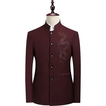 Best Fashion Pánské sako se stojáčkem pro formální příležitosti Barva: Bordová, Velikost: XL