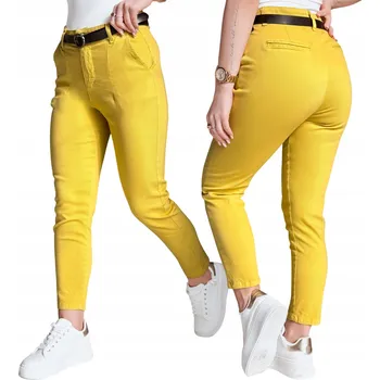 Dámské kalhoty Dámské slim fit kalhoty s páskem hořčicové UY2539 - M