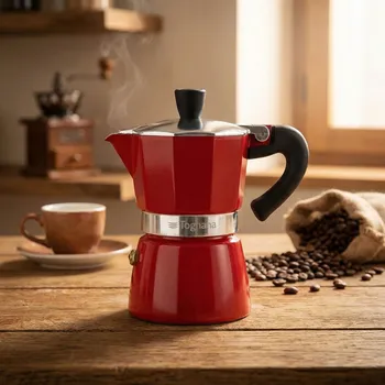 Moka konvice TOGNANA Coffee Star Red pro 3 šálky espressa (3 tz) červená - hliníkový tlakový kávovar
