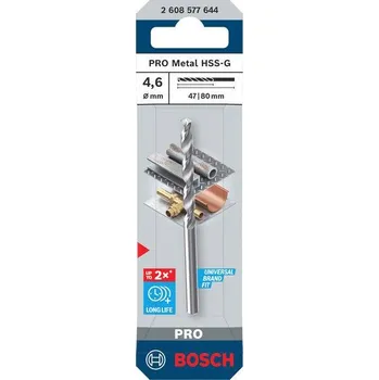 Vrták Bosch Vrták do kovu PRO Metal HSS-G, 4,6 × 47 × 80 mm Professional (2608577644)