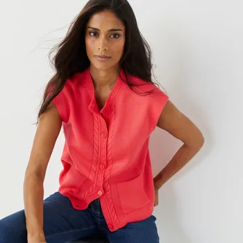 Dámská vesta Propínací vesta z úpletu se vzorem růžová 46/48