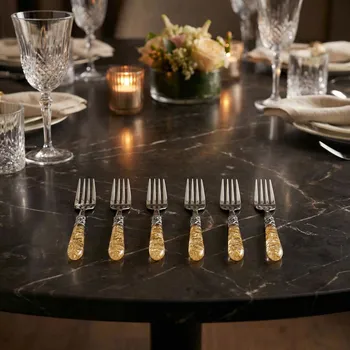 Příbor BUGATTI Aladdin Gold Silver 6 ks. - vidličky na dorty z nerezové oceli