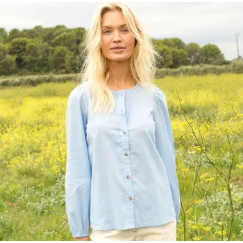 Dámská halenka Jednobarevná halenka na knoflíčky, s kulatým výstřihem modrá 44