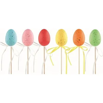 Velikonoční dekorace Velikonoční vejce plastové Kropenaté barevné 6 cm + špejle