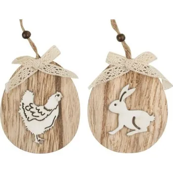 Velikonoční dekorace Oválek k zavěšení dřevěný slepička/zajíc 11 cm