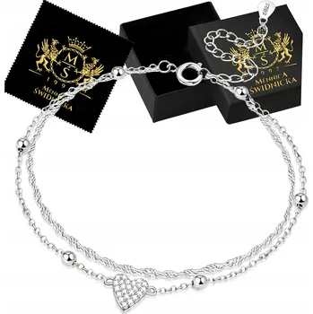 Náramek Stříbrný náramek 925 Dvojité srdce se zirkony, nastavitelný - jako Dárek