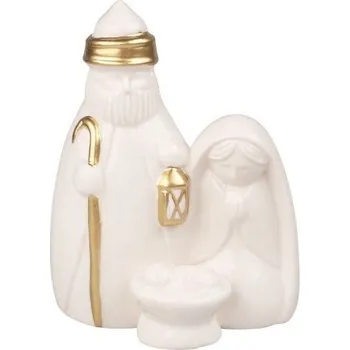 Vánoční dekorace Svatá rodina porcelánová se zlatým dekorem 9 x 12 x 6 cm