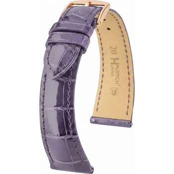 Řemínek na hodinky Kožený řemínek Hirsch London 04207184-7, fialový, aligátoří kůže, Quick Release - 20 mm