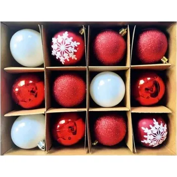 Vánoce Sada plastových baněk 6 cm, 12 ks v krabičce, červené