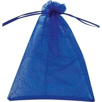 Dárková taška Pytlík organzový modrý s tečkami s glitrem 15 x 22 cm