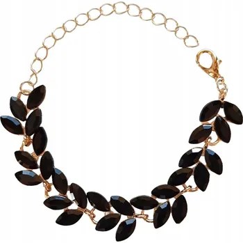 Náramek Zlatý náramek s černými zirkony, krystalky a lístky, nastavitelný