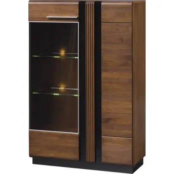 Knihovna Vitrína levá nízká Porti - Szynaka Meble Dub antický / černý lesk 95x145 cm