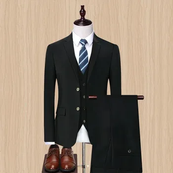 Pánský oblek Best Fashion Pánský proužkovaný oblek pro business styl Barva: Černá, Velikost: S