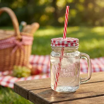 Skleněná nádoba na koktejly a smoothie s brčkem MIX BAREV 450 ml