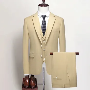 Pánský oblek Best Fashion Pánský třídílný oblek pro svatby a slavnostní den Barva: Žlutá, Velikost: 3XS