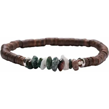 Náramek Achát mechový a kokosový ořech náramek obvod cca 16 až 23 cm