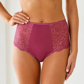 Dámské spodní prádlo Sada 2 kalhotek maxi s vysokým pasem z krajky a mikrovlákna švestková+tělová 42/44