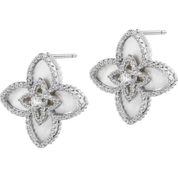 Náušnice Rhodiované náušnice z mosazi se zirkony a perletí - AR543-9256