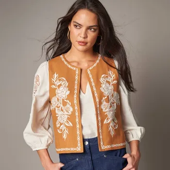 Vyšívaná vesta oříšková 36