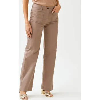 Dámské kalhoty Široké keprové kalhoty s vysokým pasem, pro střední výšku postavy hnědošedá 40