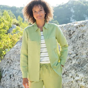 Dámská košile Dlouhá košile ze směsi bavlny a lnu s kapsami lipová 44