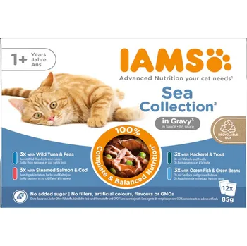 Krmivo pro kočku 12x85g IAMS Delights Adult Sea Mix - v omáčce